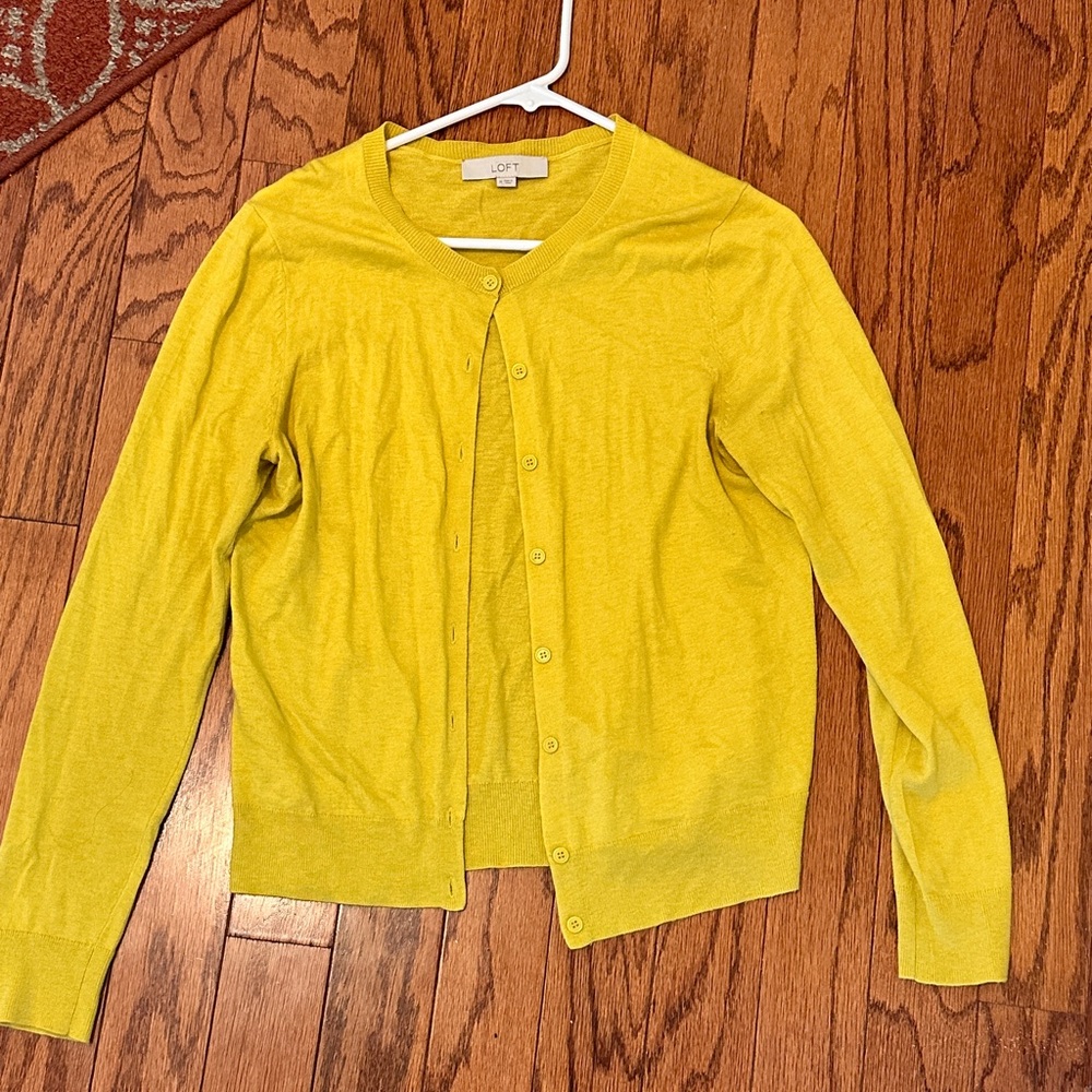 LOFT Yellow-Lime Button Down Cardigan